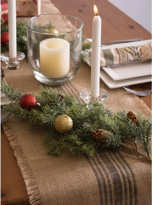 DII Jute Burlap Collection Kitchen Tabletop, Table Runner, 14x72, Middle Stripe Gray...