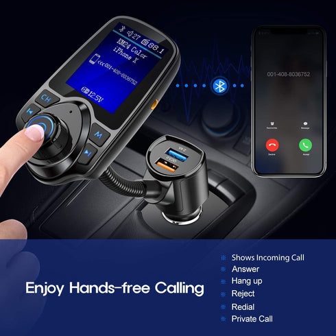 Nulaxy Wireless In-Car Bluetooth FM Transmitter Radio Adapter Car Kit W 1.8 Inch Display Supports TF/SD Card and USB Car Charger for All Smartphon...