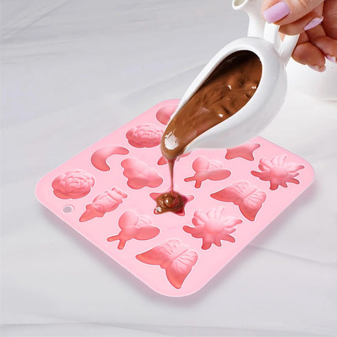 Pastoral Style Silicone Chocolate Mold,16 Cavity Butterfly Bee Flower Moon Star Cloud Handmade Gummy Mold Baking Tool for Candy,Jelly,Soap,Cookie,...