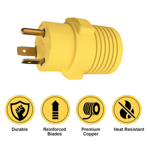 50 amp to 30 amp Rv adapter PVC 30 Amp Male (TT-30P) to 50 Amp Female (14-50R) TT-30P to 14-50R Outlet...