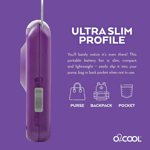 O2COOL Battery Powered Deluxe Necklace Fan For Personal Cooling With Adjustable Lanyard (Purple)...