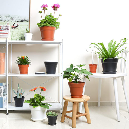 T4U 4 Inch Plant Pots 18-Pack - Small Plastic Planter with Drainage Hole and Saucer, Decorative Nursery Flower Pot Bulk for African Violet, Snake ...