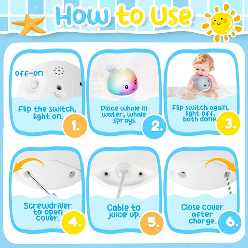 TFS TOP·FANS Baby Whale Bath Toy Infant: Light Up Fountain 6-12 Months Old Bathtub 18-24 Pool 3 4 5 7 8 9 10 15 Sprinkler Tub Water Toys Toddlers ...