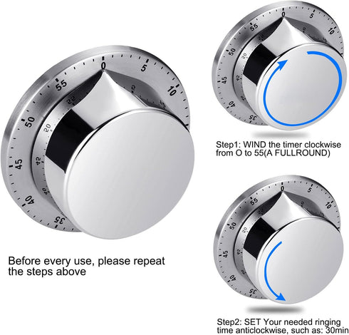 Kitchen Timer, Chef Cooking Timer Clock with Loud Alarm, No Batteries Required, 100% Mechanical - Magnetic Backing, Exquisite Stainless Steel Body...