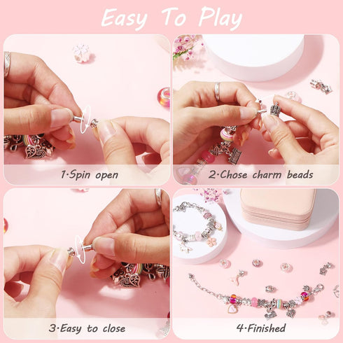 UFU Charm Bracelet Making Kit Girls Beads for Jewelry Making Kit, Unicorns Arts Crafts Gifts Set for Teen Girls Age 5 6 7 8-12, with a Portable Br...