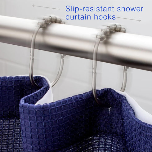 2LB Depot Wide Shower Curtain Rings/Hooks Set, Decorative Brushed Satin Nickel Finish, Easy Glide Rollers,100% Rustproof Stainless Steel, Set of 1...
