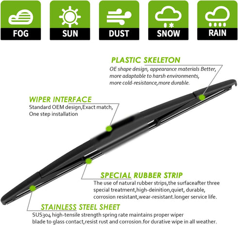 PARRATI® 15'' Premium Rear Wiper Blades All-Season Replacement for 2018+ Volkswagen Tiguan,2019+ Touareg Rear Windshield Wipers-(15-H)...