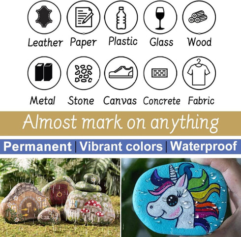 Paint Pens Paint Markers on Almost Anything Never Fade Quick Dry and Permanent, Oil-Based Waterproof Paint Marker Pen Set for Rocks Painting, Wood...