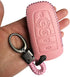 Pink Leather 5 Buttons Key Fob Case Case Remote Skin Holder Protector Jacket for 2017 2018 2019 2020 2021 2022 2023 2024 Ford Bronco Mustang Fusio...