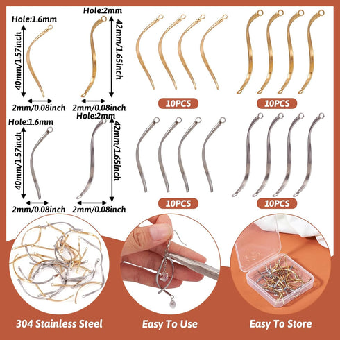 Beadthoven 40pcs Earrings Links Connectors Stainless Steel Tassel Pendants Golden Twisted Curved Connectors Bracelet Connectors Jewelry Making Fin...