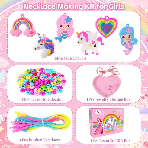 DIZRNOI Jewelry Making Kit for Girls Unicorn Mermaid Charm Necklace Making Supplies Beads Set Birthday Toy Gift DIY Arts and Crafts for Kids Age 3...