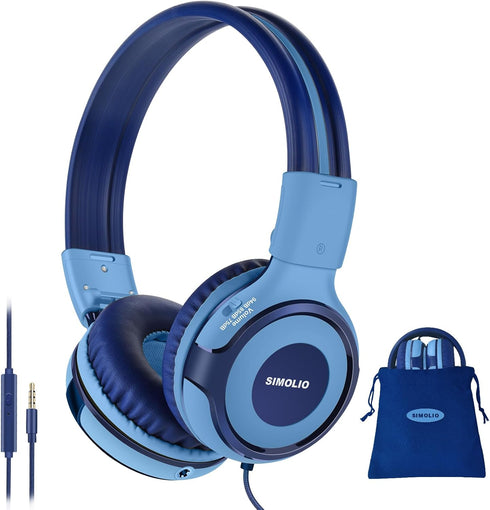 SIMOLIO Kids Headphones for School Age, Wired Headsets with Microphone Volume Limiter Sharing Jack, Adjustable & Durable, Tangle-Free Foldable Ste...