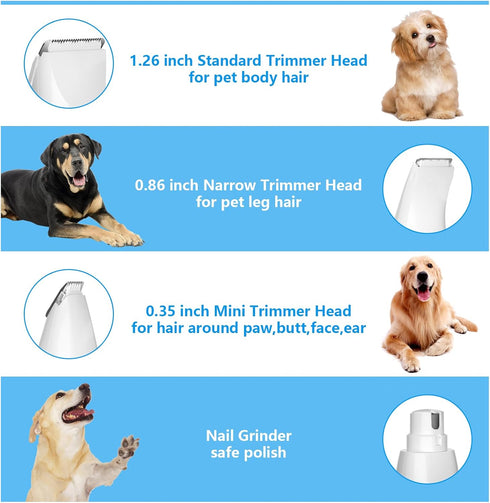 Dog Grooming Kit Clippers with Nail Grinder ONLY for Small Dogs Cats, 4 in 1 Low Noise Cordless Electric Paw Trimmer, Scissor Comb Bundle, Hair Cl...