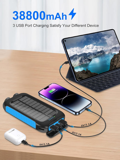 ??????4 ?????????????? Solar Power Bank -38800mAh Waterproof Portable Solar Phone Charger with LED Flashlight/Fast Charge USB C External Backup Ba...