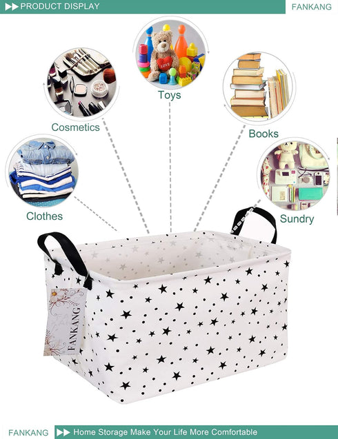 FANKANG Storage Basket,Nursery Hamper Canvas Laundry Basket Foldable with Waterproof PE Coating Storage, Office, Bedroom, Clothes,Toys (Rec-Star)...
