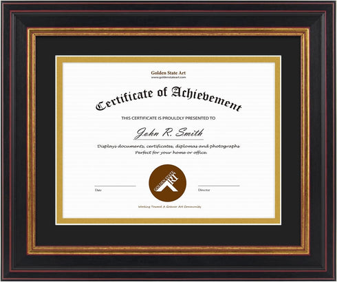 Golden State Art, 8x10 Document Frame for 6x8 Diploma/Certificate/Picture, Black Gold & Burgundy Color. Includes Double Mat, Real Glass (Black Ove...