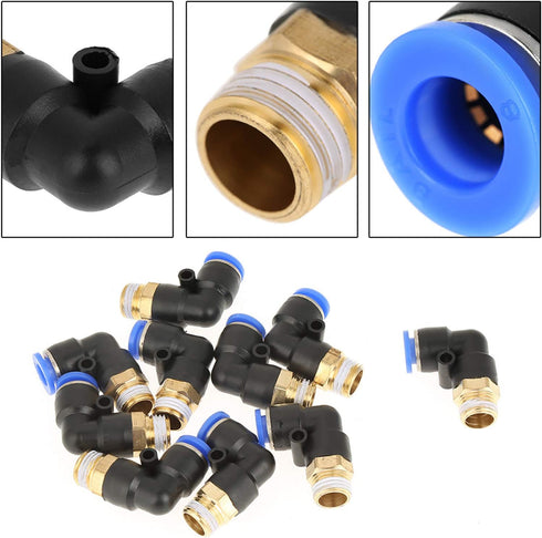 Push in Joint Pneumatic Connector, 10 pcs 8mm G1 push in anslutningar 90 Degree Male Thread Quick Fittings Push to Connect Lock Elbow Pipe L Shape...