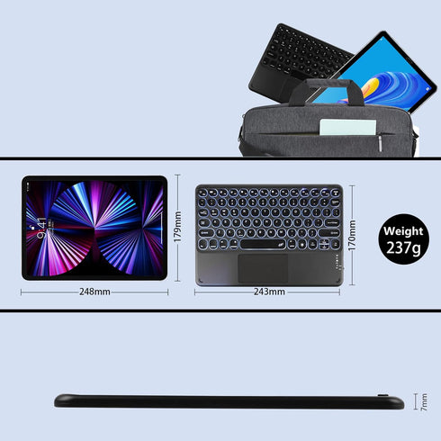Wireless Bluetooth Keyboard with Touchpad,Portable Ultra Slim 7-Colors RGB Backlit Keyboard,10 inch Rechargeable Keyboard with Trackpad for IPad/I...