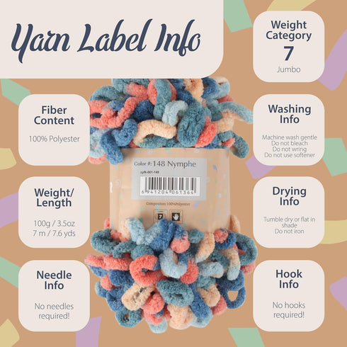 JubileeYarn Fun Finger Loops Yarn - Jumbo Polyester - 100g/Skein - Nyx - 3 Skeins...