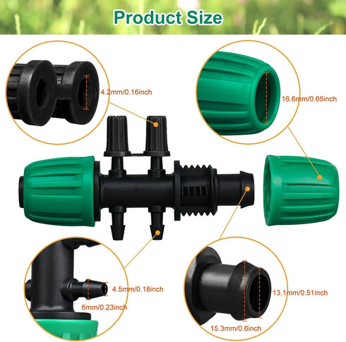 Drip Irrigation Fittings, 10 Pcs Lock Barbed Tee for 1/2 to 1/4 Inch Vinyl Tubing, Drip Line Parts 6-Way Tees Irrigation Connectors for Drip Sprin...
