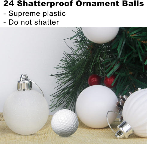 White 2.5" Christmas Balls Christmas Tree Decoration Ornaments Shatterproof Hanging Balls for Birthday Halloween Holiday Wedding Decorations Set o...