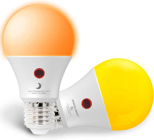 Dusk to Dawn LED Mosquito Bulb with Dual DayLight Sensor,Bug Free & ON/OFF Automatic Depends On DayLight Level,9 Watt,Edison Screw E26,Pack of 2...
