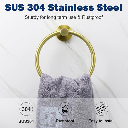 NearMoon Bath Towel Ring, Bathroom Hardware Accessories-Thicken Stainless Steel Hand Towel Holder for Bathroom, Modern Round Towel Hanger Wall Mou...