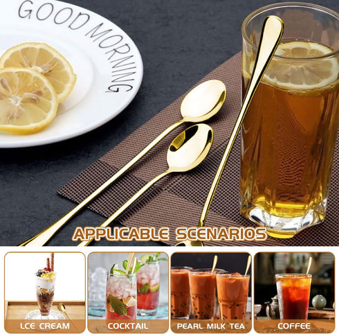 Long Handle Spoon 9.5 Inch Iced Cream Spoons Tea Spoon Coffee Stirrers Ice Spoon Stainless Steel Cocktail Stirring Spoons Dessert Milkshake Teaspo...