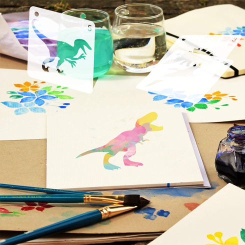 9 Pieces Dinosaurs Stencils Plastic Drawing Stencils Reusable Hollow Out Painting Stencils for DIY Craft...