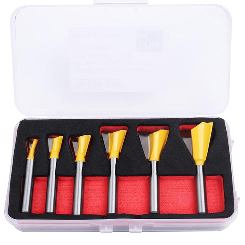 KOWOOD Dovetail Router Bit Set 6 Sizes with 1/4 Inch Shank ,Cutting Dia in 1/4" 3/8" 1/2" 5/8" 3/4" 7/8" Wood Milling Cutter Tool for Making Boxes...