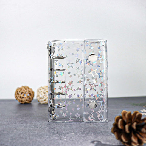 A8 Starry Clear Binder Cover Soft PVC A8 Size Refillable Binder Cover 5-Ring Double Snap Button Closure Notebook Binder Folder Personal File Organ...