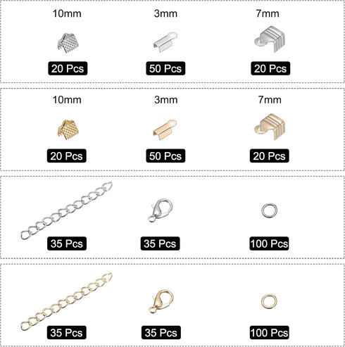 uxcell Jewelry Making Kit, Ribbon Clasp Crimp Ends & Fold Over Cord Ends with Extension Chains, Lobster Clasps, Jump Rings for DIY Craft Making, 5...