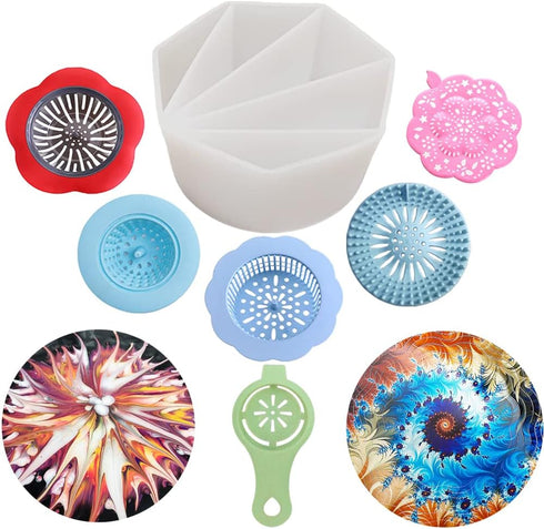 7Pcs Split Cup Flower Pour Cup Silicone Paint Cup Acrylic Pouring Strainers Set for Paint Pouring Capacity Mixing Cups for DIY Pouring Acrylic Pai...