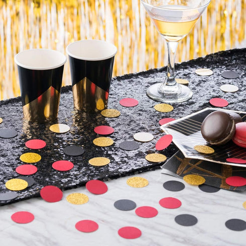 Glitter Confetti Circles Table Decoration and Wedding Party Decoration, 1.2’’ in Diameter (gold glitter, black, red,300pc)...