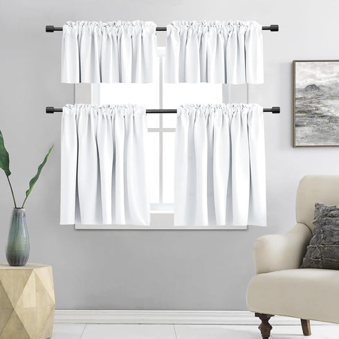 DONREN Pure White (Only Block 50% Lights) Small Window Curtain Panels Room Darkening Curtain Tiers for Nursery with Rod Pocket (42 x 36 Inch,1 Pai...