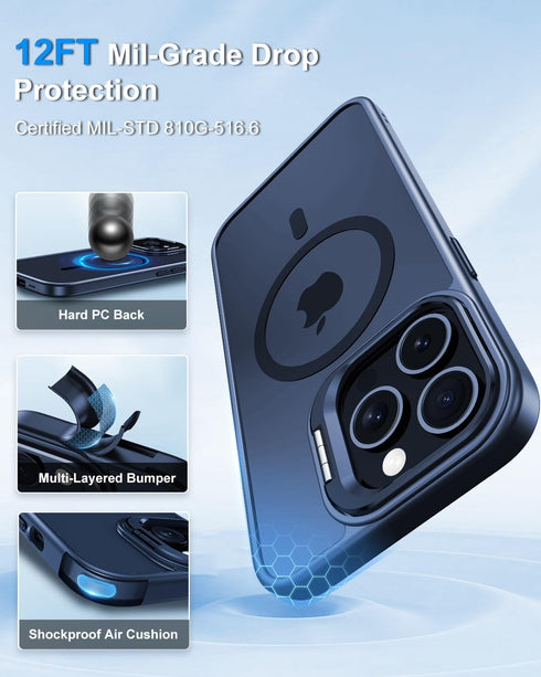 Mitywah for iPhone 15 Pro Max Case with Invisable Metal Lens Stand, Matte Back Cover Compatible with MagSafe, Military-Grade Drop Protection, Buli...