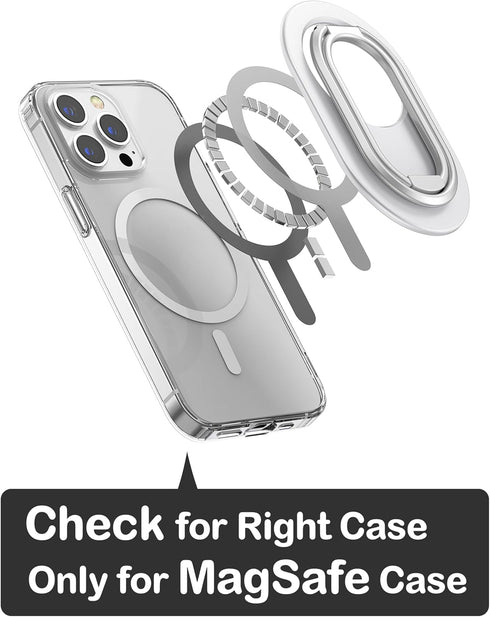 metisinno Magnetic Phone Ring Stand for iPhone 15 14 13 12 MagSafe Kickstand, Adjustable Cell Phone Ring Holder Remove for Wireless Charging Compa...
