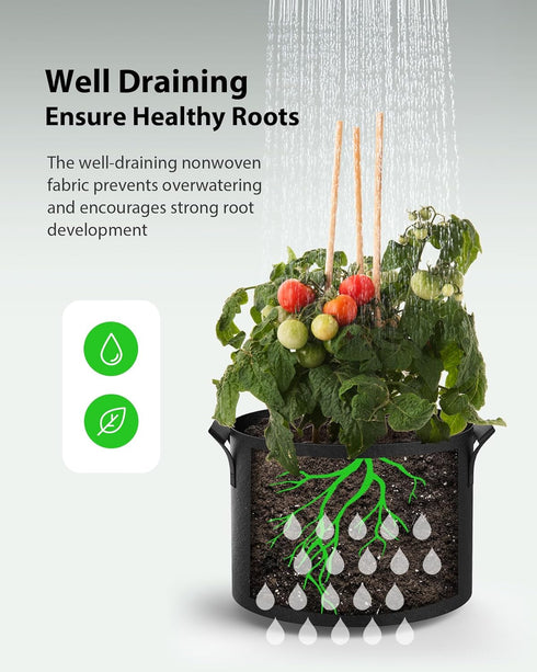 5-Pack Grow Bags 5 Gallon Thickened Plant Grow Bags Multi-Purpose Nonwoven Fabric Pots with Durable Handles, Outdoor Garden Plant Pots for Fruits ...