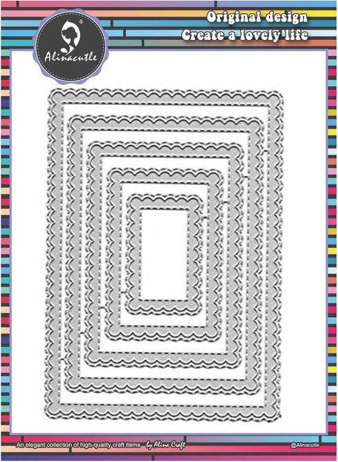 Alinacutle 5/PK-Rectangle, Scallops Border Nesting Frame Die Cut, Card Background Metal Cutting Die, Card Frame Die Set,Paper Craft Die-Cuts,DIY C...