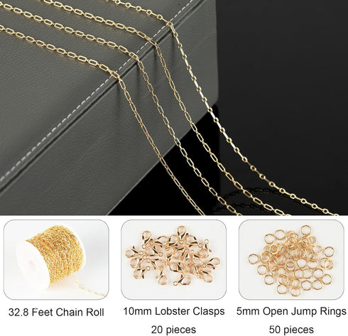 Jabogrii 32.8 Feet 18K Gold Plated Brass Paperclip Jewelry Chains Roll Oval Link Chain for Jewelry Making Gold Necklace Bracelet Chain Bulk for Wo...