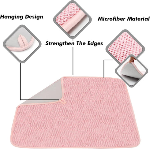Dish Drying Mat for Kitchen Counter, Microfiber Dish Drying Pad 2 Pack Large Size Absorbent Dishes Drainer Mats (pink)...