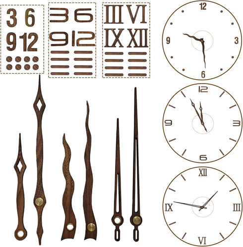 3 sets Clock Hands and Numerals, CNYMANY Walnut Wood DIY Digital Clock Numbers Wall Clock Hands Replacement Parts, Clock Movement Mechanism Kit Cl...
