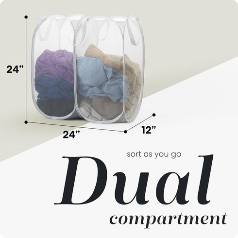 Handy Laundry Mesh Popup Hamper - Two Compartments, Collapsible for Storage and Easy to Open. Folding Pop-Up Clothes are Great for The Kids Room, ...