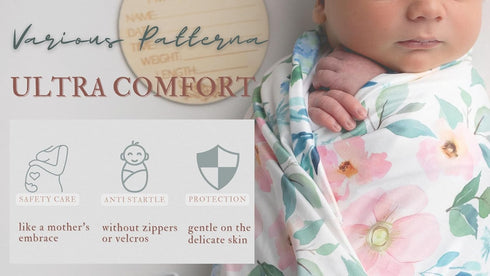 Newborn Floral Print Blanket Baby Stretch Wrap Swaddle Blanket Receiving Blanket with Matching Headband and Beanie (Green and Pink)...