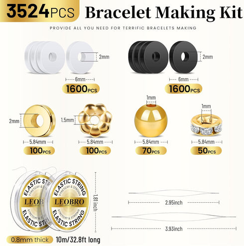 LEOBRO Clay Beads Bracelet Making Kit, 3524pcs White Black Clay Beads for Bracelets, Bead Bracelet Kits, Clay Bead & Gold Beads for Friendship Bra...