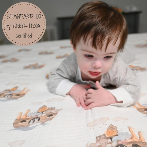 Muslin Swaddle Blanket | 100% Muslin Cotton | Gender Neutral Newborn and Baby Nursery Essentials for Girls and Boys, Registry | Noah's Ark Print...