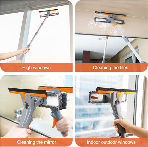 eazer 76'' Spray Window Washer Kit, 3-in-1 Window Squeegee Cleaner with 5-Section Extension Pole, Microfiber and Chenille Cloth, Window Washing Eq...