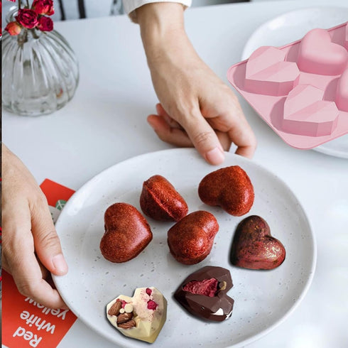 Valentine's Day Silicone Molds 2PCS Large 3D Diamond Heart Shape Chocolate Molds Soap Molds Cookie Cake Silicone Heart Molds for Candy Jello Candl...