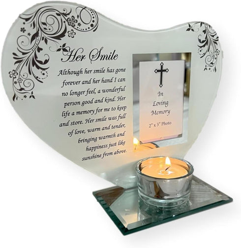 Her Smile - Inspirational Poem, Candle and Photo Holder Glass Memorial Plaque...