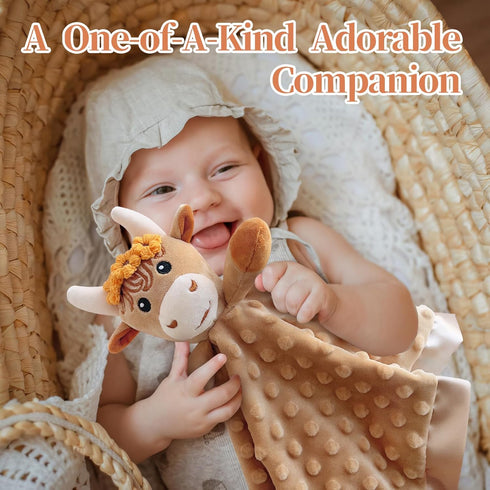 Girl Highland Cow Baby Security Blanket Loveys for Babies Girls, 16" Soft Baby Lovey Blanket, Baby Snuggle Stuffed Animals Blankie, Baby Girls Gif...